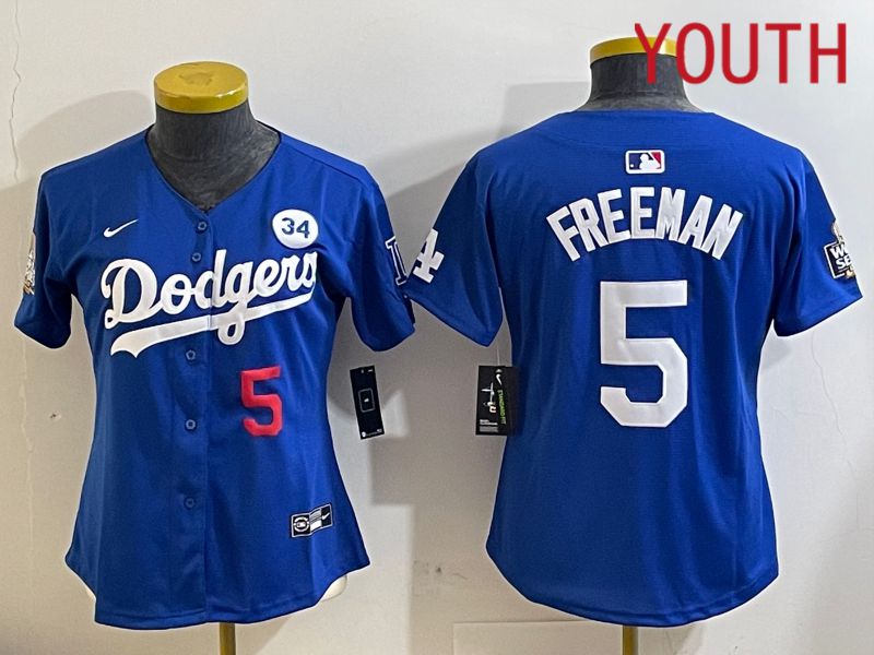 Youth Los Angeles Dodgers #5 Freeman Blue Game 2024 Nike MLB Jersey style 112112->youth mlb jersey->Youth Jersey